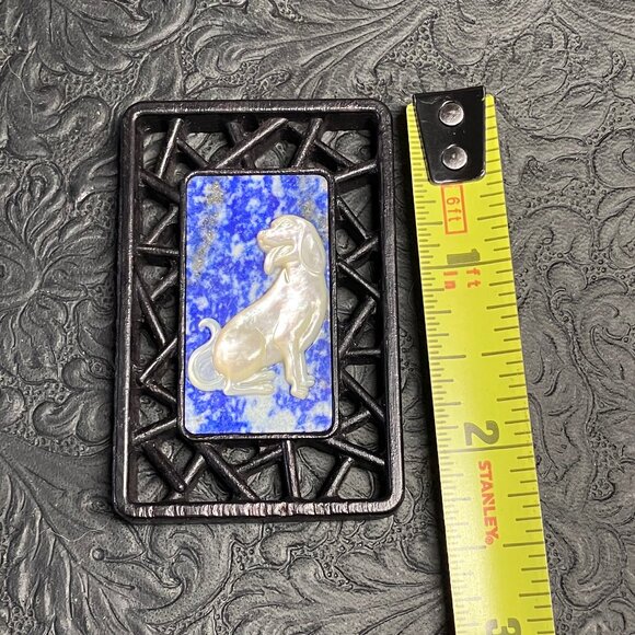 Labrador Retriever Dog Mother of Pearl Lapis Lazuli Pendant Cabochon Mini Art - Picture 7 of 10